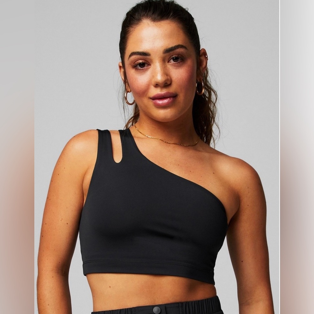 Fabletics Asymmetric Double Strap Bra in Black
